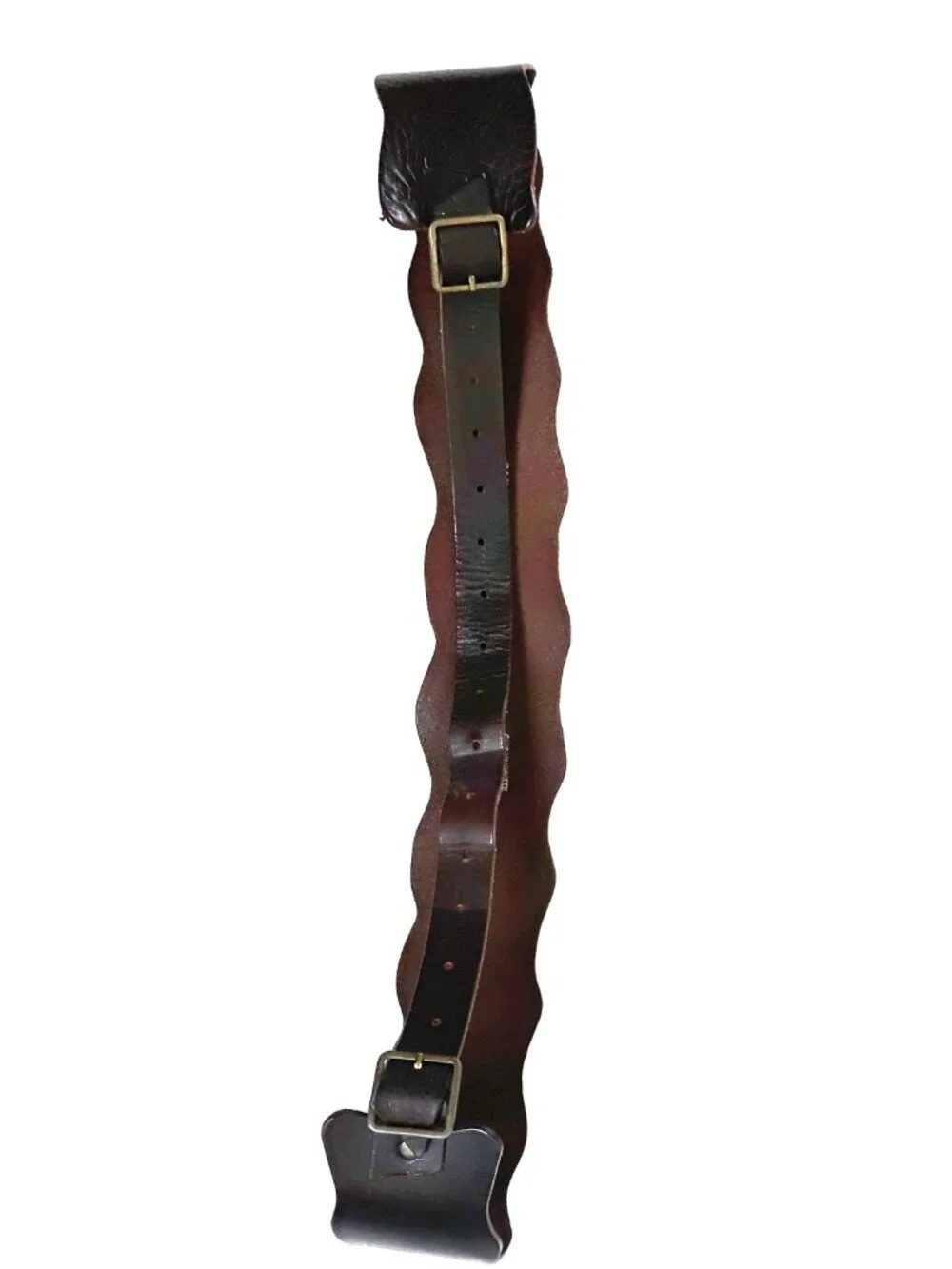 Boho Brown Leather Waist Belt 2-Pieces Scalloped Double Buckle Artsy Western